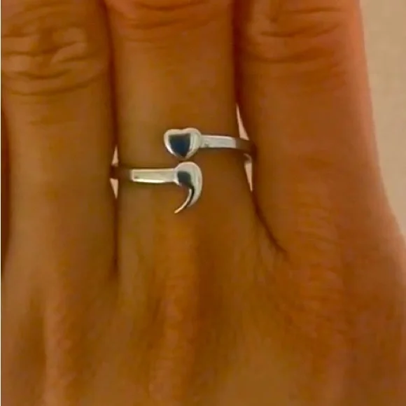 925 Shimmering Sterling Silver Adjustable Semicolon Ring; Your Story Isn't Over - Picture 3 of 13